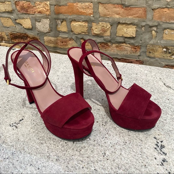 Gucci Leila Platform Suede Sandal Burgundy - Picture 5 of 16